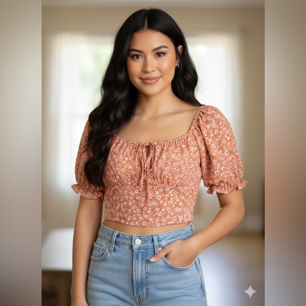 NWOT Liberty Love Orange Floral Crop Top